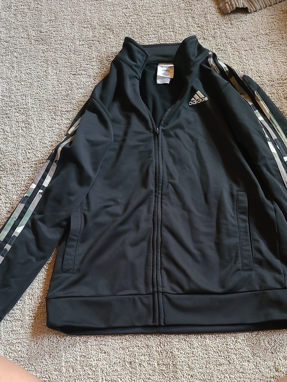 adidas Boys Large Black Performance Jacket with Camo Stripe Detail